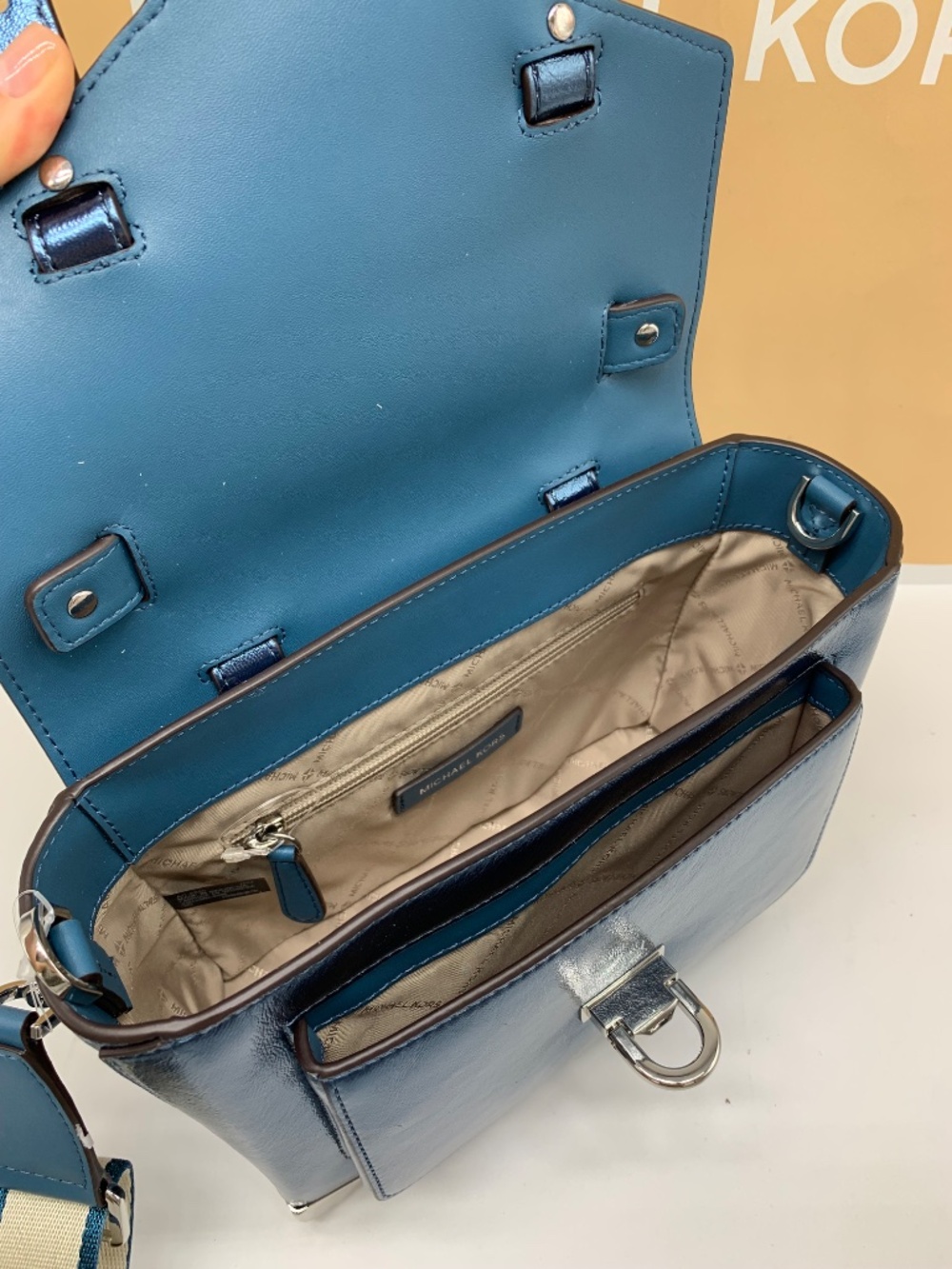 Manhattan Medium Patent Faux Leather Satchel TEAL COLOR - Picture 10 of 13
